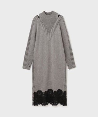 GRACE CONTINENTAL レイヤードレースニットワンピース グレー