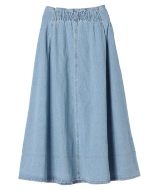 earth music&ecology フロントジップタックフレアスカート Light Indigo