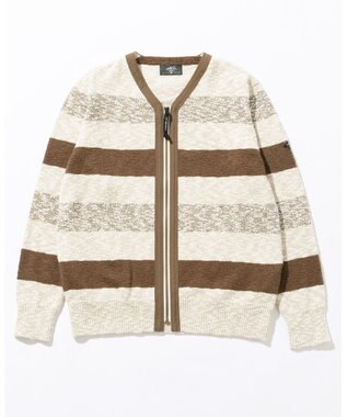 JOSEPH ABBOUD MOUNTAIN 【イタリア糸使用】 コットンスラブボーダー Vネック カーディガン ベージュ系2