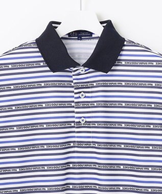 23区GOLF 【MEN】【吸水速乾・UVケア】ボーダーロゴ 半袖シャツ ネイビー系1