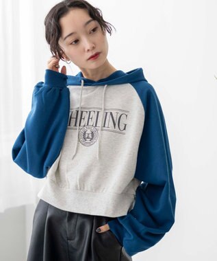 WEGO ラグランショートパーカー ブルー