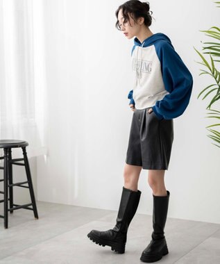 WEGO ラグランショートパーカー ブルー