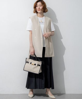 23区 【先行予約】ライトシアーマットクロス ノーカラー ジレ ベージュ系