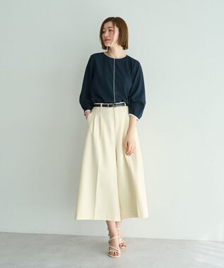 YECCA VECCA 配色パイピングブラウス Navy