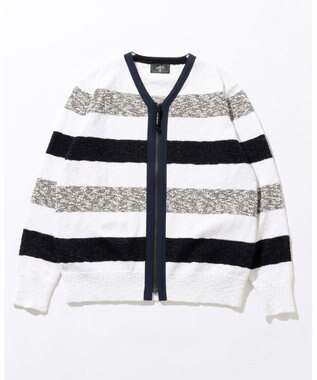 JOSEPH ABBOUD MOUNTAIN 【イタリア糸使用】 コットンスラブボーダー Vネック カーディガン ホワイト系2