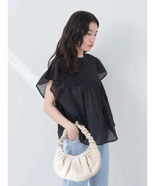 earth music&ecology コットンボイルフリルブラウス Black