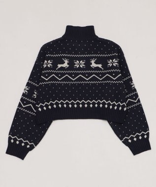 WEGO ノルディック柄ハーフジップニット ネイビー