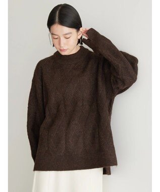 AMERICAN HOLIC Ｍｉｘヤーンモックネックケーブルニットプルオーバー Brown