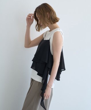 YECCA VECCA アシメラッフルオーバーキャミ Black