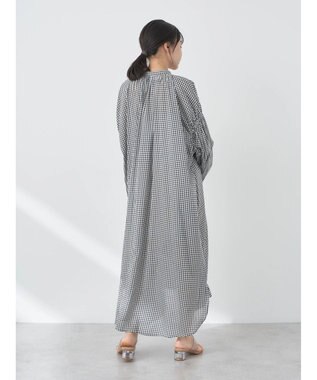 earth music&ecology コットンボイルギャザーワンピース Check Black