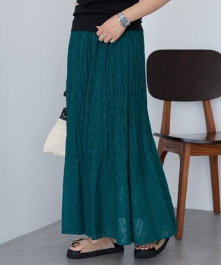 AMERICAN HOLIC カットジャガードプリーツスカート Dark Green