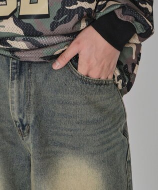 WEGO 【紐で調節可能】スーパーバギーデニムショーツ デニム淡加工色