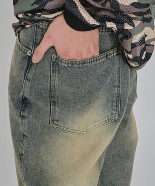 WEGO 【紐で調節可能】スーパーバギーデニムショーツ デニム淡加工色