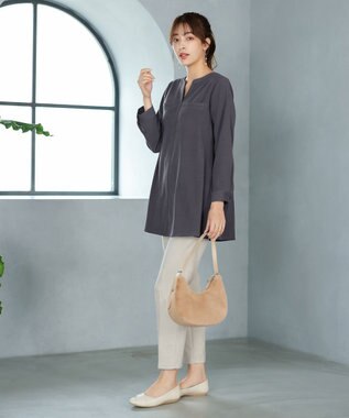Tiaclasse L 【洗える】スエード調チュニック チャコールグレー