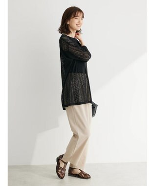 Green Parks カフタンレース７分袖ブラウス Black