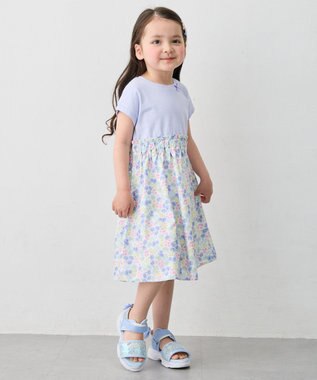 ANY KIDS 【接触冷感】ひんやり ドッキングワンピース サックスブルー×花柄