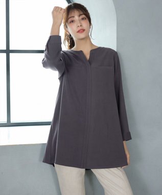 Tiaclasse L 【洗える】スエード調チュニック チャコールグレー