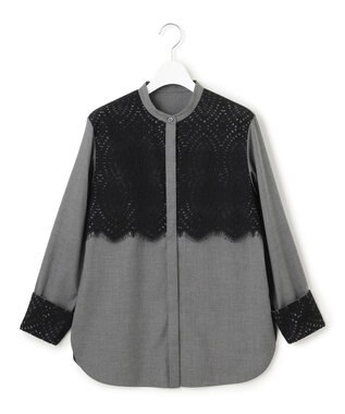 ICB L 【洗える】 レースコンビブラウス チャコール系