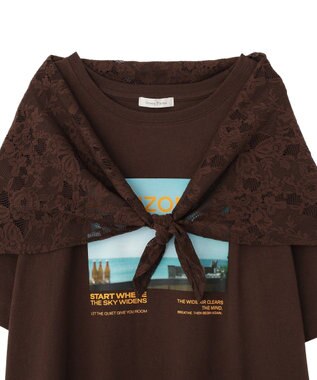 Green Parks ＳＥＴ２点フォトＴシャツ＋レーススカーフ Brown