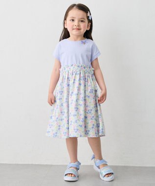 ANY KIDS 【接触冷感】ひんやり ドッキングワンピース サックスブルー×花柄