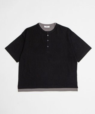 WEGO 【ユニセックス着用ITEM/MLサイズ展開】フェイクレイヤードヘンリーネックT（SS） ブラック