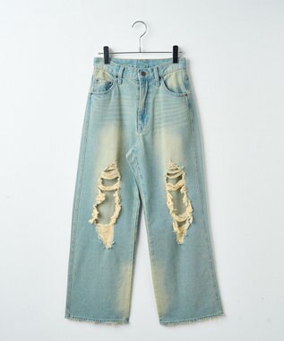 WEGO ヴィンテージウォッシュダメージデニムパンツ デニム淡加工色