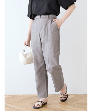 Green Parks 綿麻混バックルベルト付テーパードパンツ Gray Mixture
