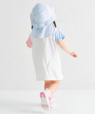 MIKI HOUSE HOT BISCUITS 【44-54cm】サッカー素材 ストライプ柄クロッシェ(帽子) ブルー