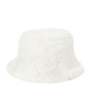 MOONBAT 【雑誌掲載／ラ・ファーファ1月号】FURLA レザーネーム付フェイクファーバケットハット オフホワイト