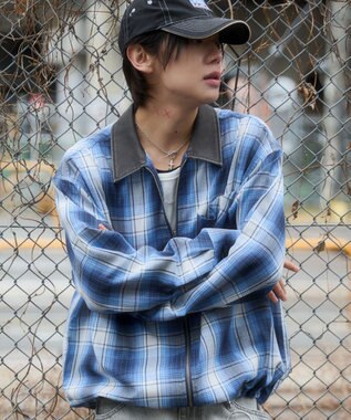 WEGO 【ユニセックス着用ITEM】オンブレチェックシャツジャケット ブルーチェック1