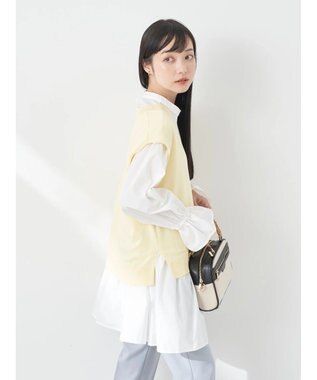 earth music&ecology ＳＥＴ２点Ｖネックベスト＋スタンドカラーチュニック Ivory