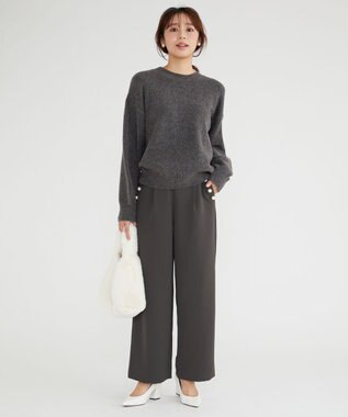 Feroux 【洗える】クルーネックニット プルオーバー グレー系