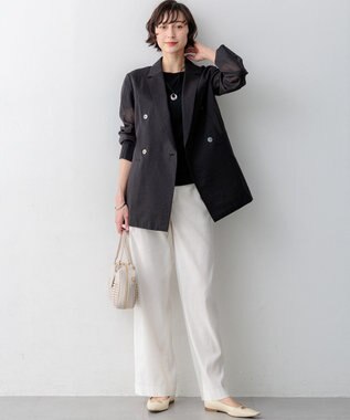 23区 【先行予約】レーヨンポリエステルストレッチ プルオーバー ニット ブラック系