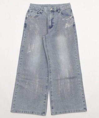 WEGO シルバープリントバギーフレアデニム デニム淡色