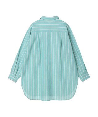 Green Parks 綿麻混オーバーサイズシャツチュニック Stripe Green