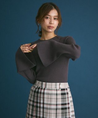 Green Parks ・ｓｗｉｎｇ　ｂｙ　ベルスリーブクルーリブニット Charcoal Gray