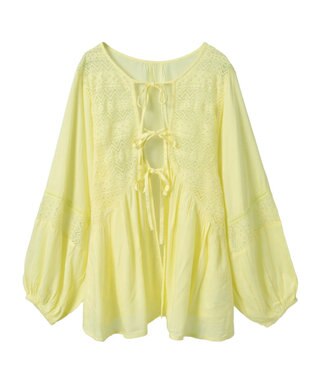 earth music&ecology レーヨンレースデザインシャツ Yellow