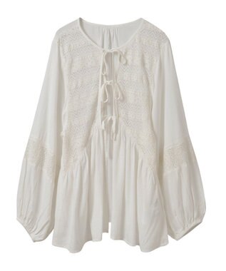 earth music&ecology レーヨンレースデザインシャツ Off White