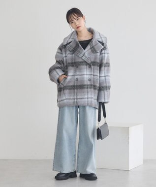 earth music&ecology チェックシャギーコート Check Gray