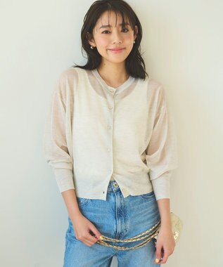 Feroux 【洗える】シアーカラー カーディガン ライトグレー系