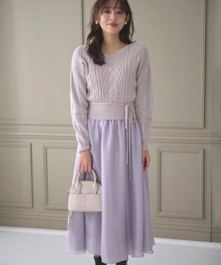 Feroux 【セットアイテム】ケーブルニット×オーガンジースカート ラベンダー系