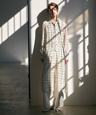 ICB 【30th ANNIVERSARY】 ウィンドウペンプリント シャツワンピース アイボリー×ブラック