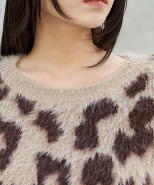 WEGO レオパードシャギーショートニット ベージュ