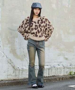 WEGO レオパードシャギーショートニット ベージュ