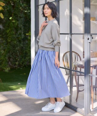 ANY 【ウエストゴム】タックギャザースカート ブルーストライプ