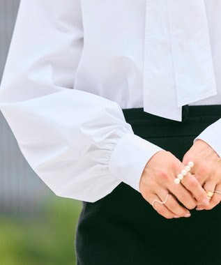 #Newans 【洗濯機可】ステッチデザインリボンタイブラウス ホワイト