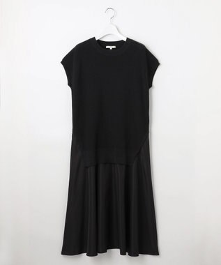 自由区 S 【カタログ掲載・洗える】ハイツイストコットンアセテート異素材コンビ ワンピース ブラック×ブラック