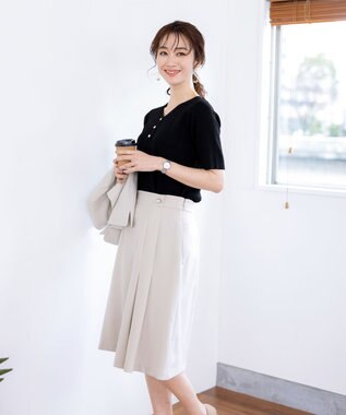 Tiaclasse 【ダブルクロス・洗える】アシンメトリープリーツスカート グレージュ