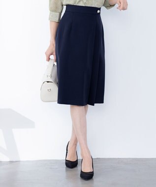 Tiaclasse 【ダブルクロス・洗える】アシンメトリープリーツスカート ネイビー