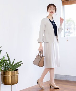 Tiaclasse 【ダブルクロス・洗える】アシンメトリープリーツスカート グレージュ